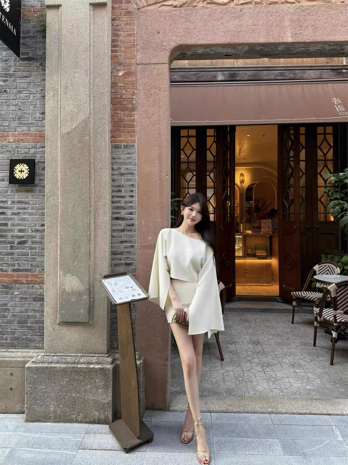 프랑스식 고급 센스 비스듬한 칼라 로얄 자매 품격 세트 미니 스커트 빛 예복 휴가 바람 착용 가져 가라. 상세 이미지 1