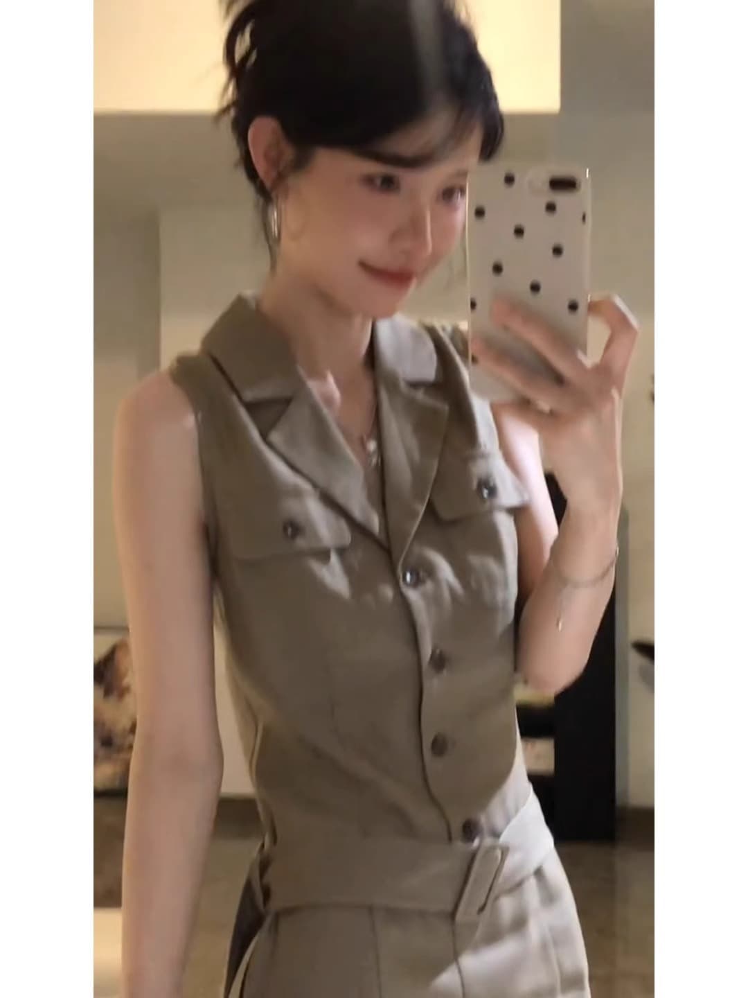 정가 프랑스식 레트로 워크웨어 여성 드레스 여름 허리 수축 디자인 센스 핫걸 몸매 가꾸기 POLO 칼라 치마 상세 이미지 3