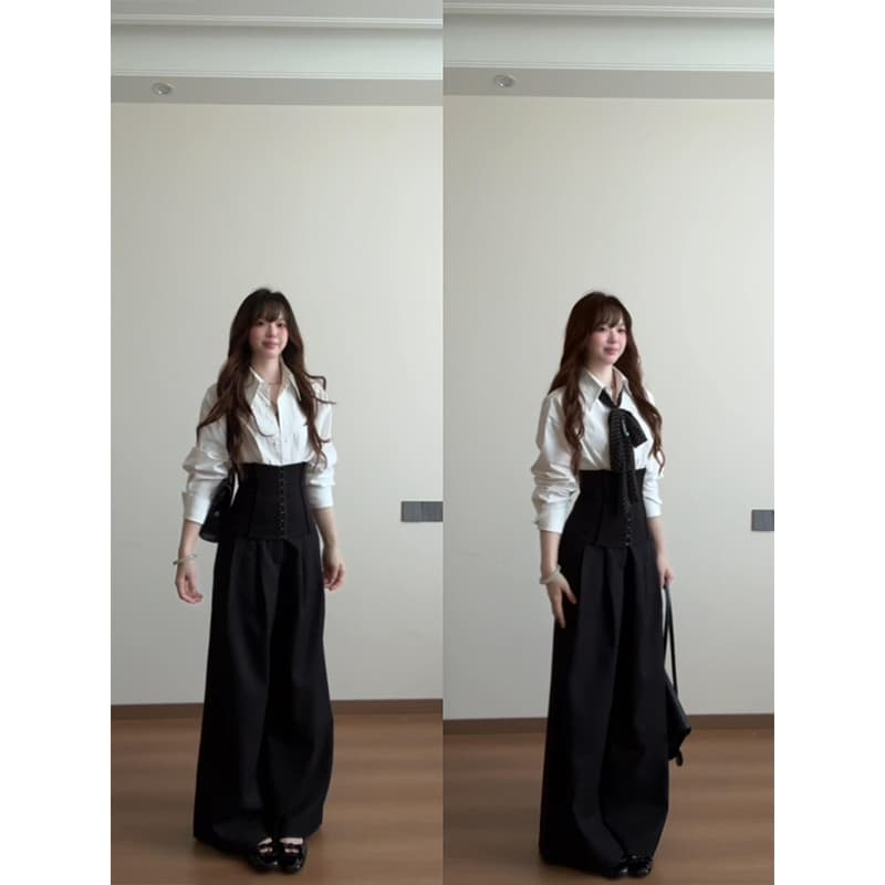 정가 재고 있음 빛 요리 한 셔츠 ootd 꼬집기 허리 슬림해 보이는 허리 맨위 이른 가을 품격 슬림해 보이는 캐주얼 바지 세트 상세 이미지 2