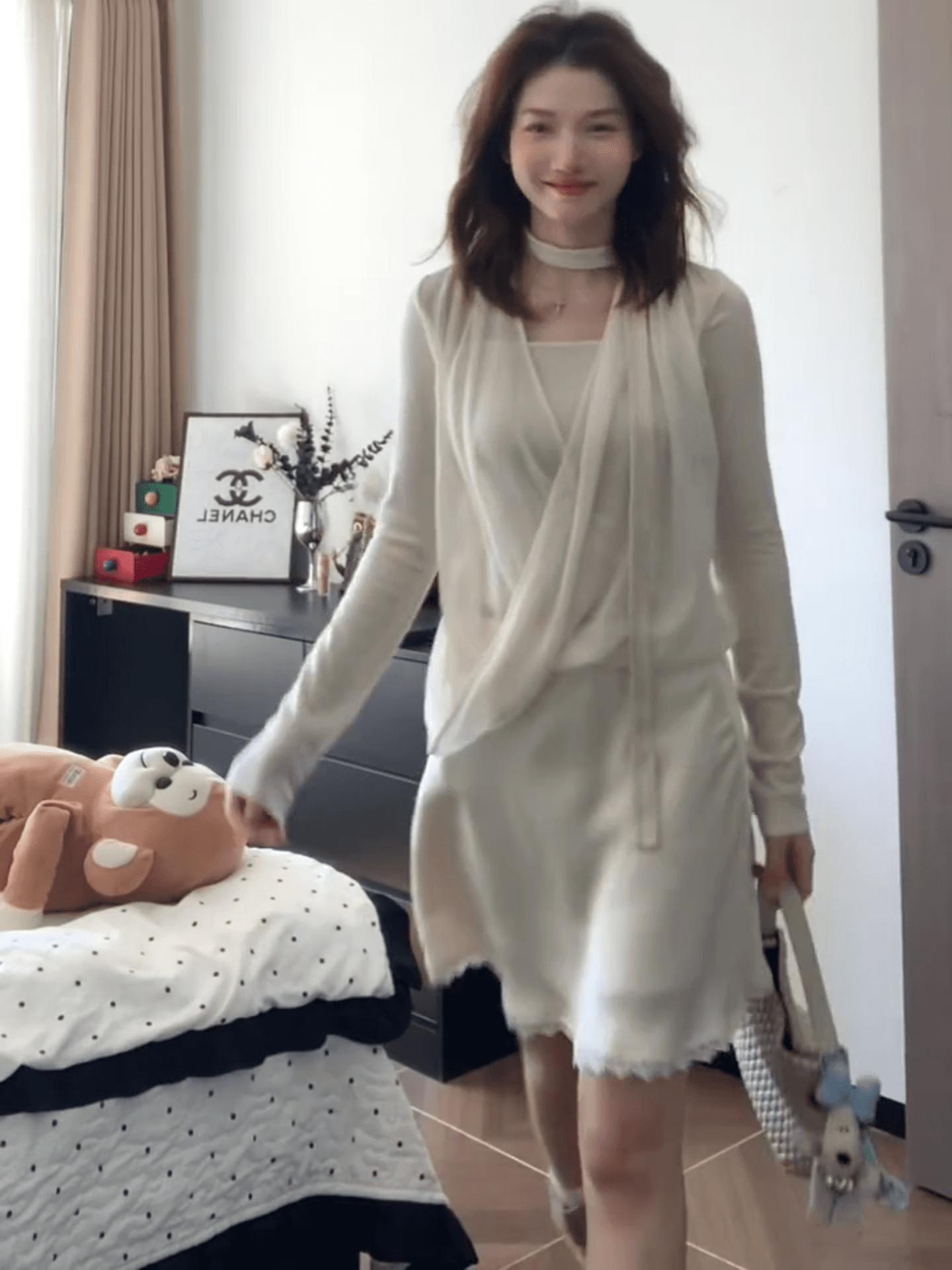 정가 재고 있음 한 부서 페이크 레이어드 패치워크 긴팔 맨위 여성 봄 가을 새로운 품격 하이웨이스트 반신 치마 세트 상세 이미지 2