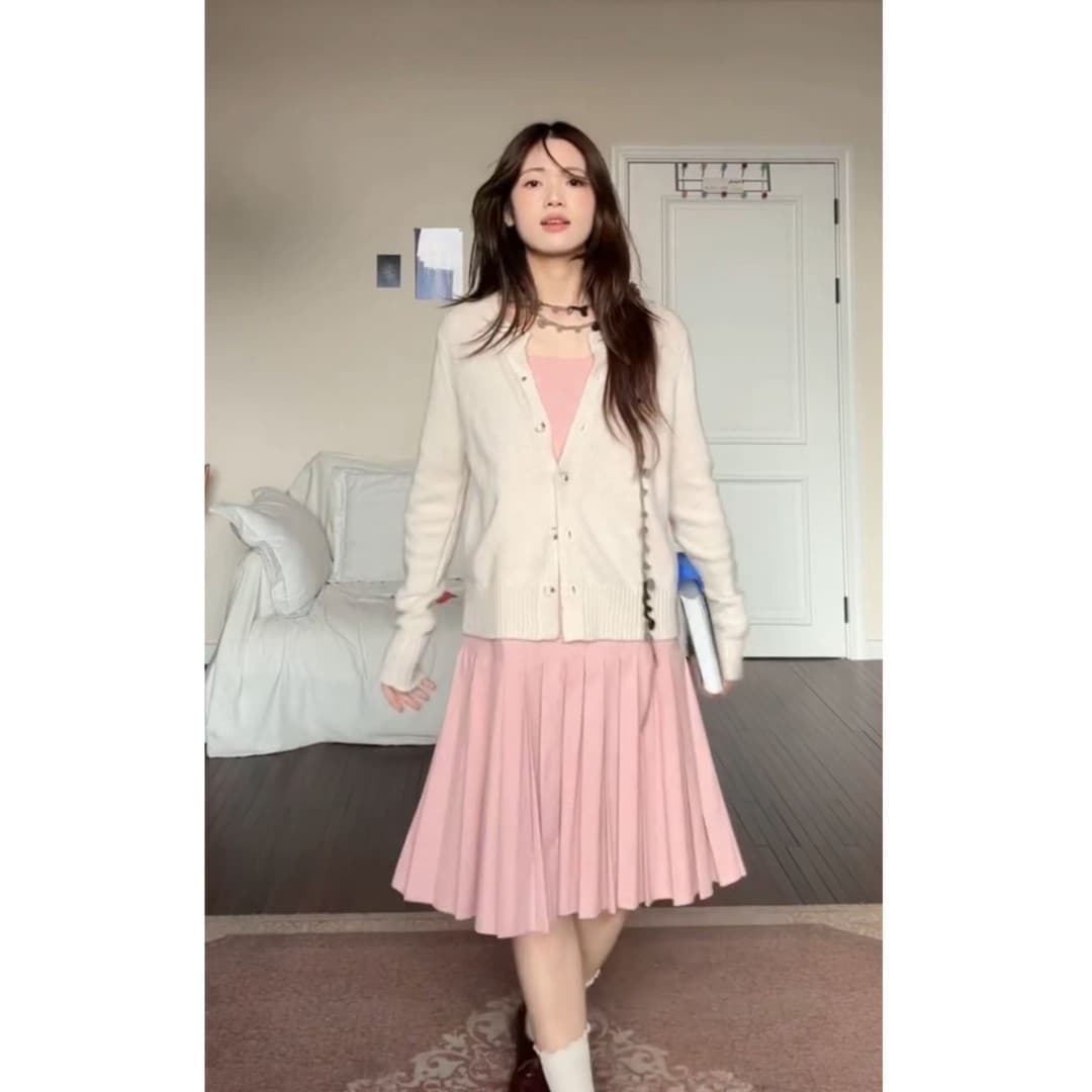 정가 재고 있음 느긋한 바람 한 부서 착용 가져 가라. 니트 오픈 가디건 여성 가을 새로운 슬림해 보이는 조끼 원피스 세트 이미지 3