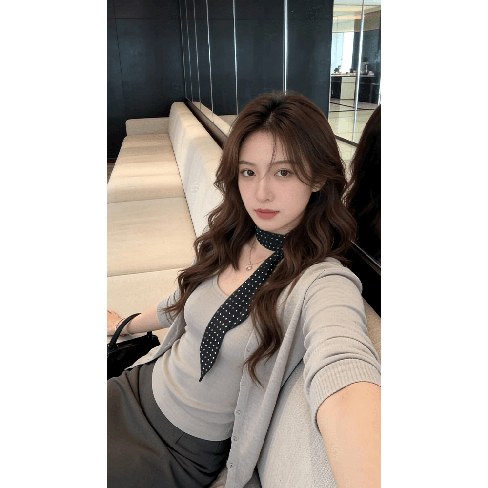 정가 재고 있음 한 부서 회색 니트 오픈 가디건 슬립 맨위 가을 새로운 하이웨이스트 슬림해 보이는 반신 치마 세트 상세 이미지 2