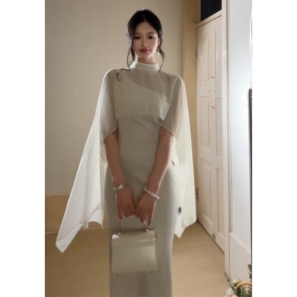 정가 재고 있음 프랑스식 빛 요리 한 바람 행침 목 리본 숄더백 허리 수축 인어 꼬리 롱 스커트 고급 센스 점프 슈트 치마 세트 상세 이미지 2