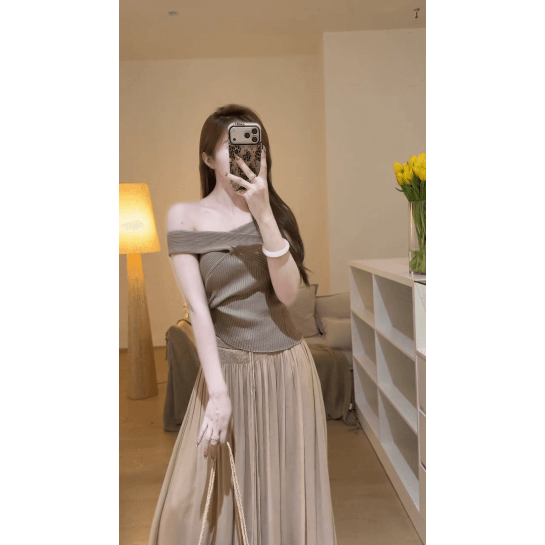 정가 재고 있음 프랑스식 새로운 섹시함 핫걸 바람 십자가 행침 목 니트 조끼 여성 루즈핏 망사 반신 스커트 상세 이미지 5