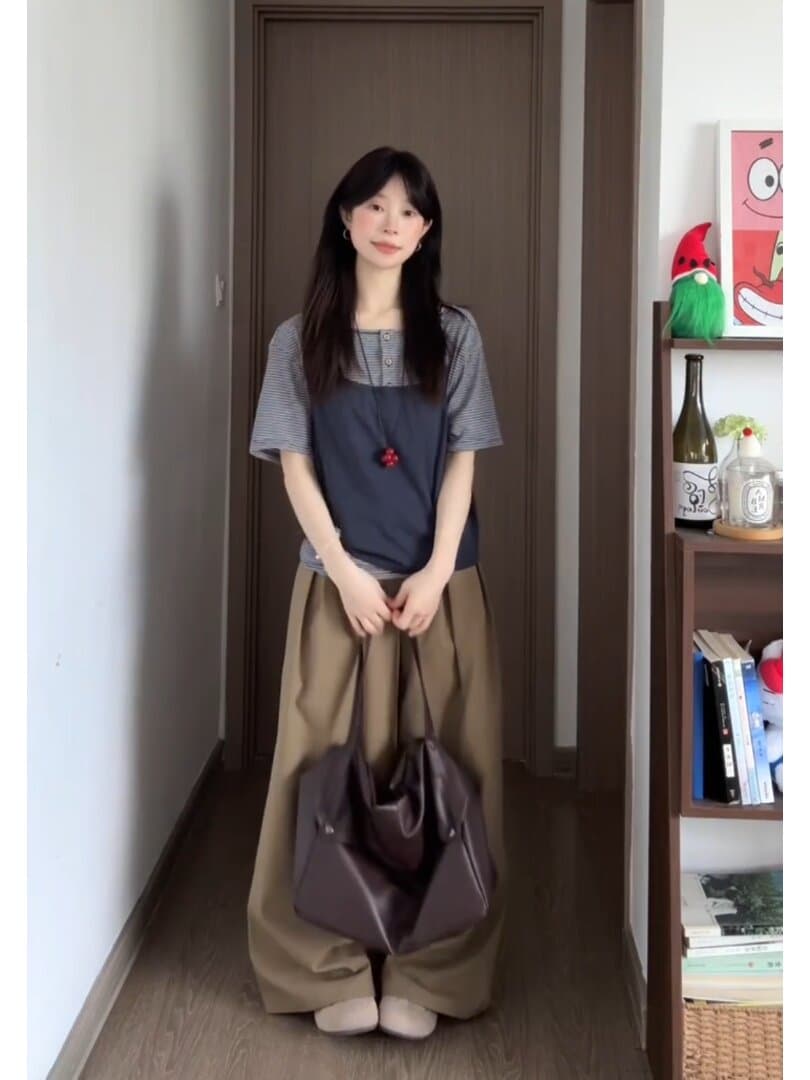정가 재고 있음 한 부서 출퇴근 캐주얼 외부 가져 가라. 캐미솔 2026 여름 새로운 스트라이프 반팔 티셔츠 이미지 2