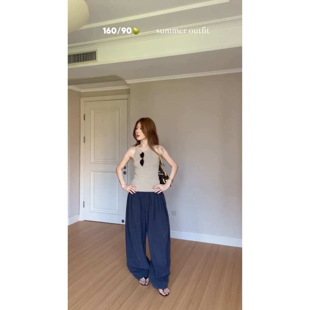 정가 한 부서 느슨함 센스 니트 민소매 조끼 맨위 여성 여름 새로운 하이웨이스트 와이드 레그 팬츠 세트 이미지 4
