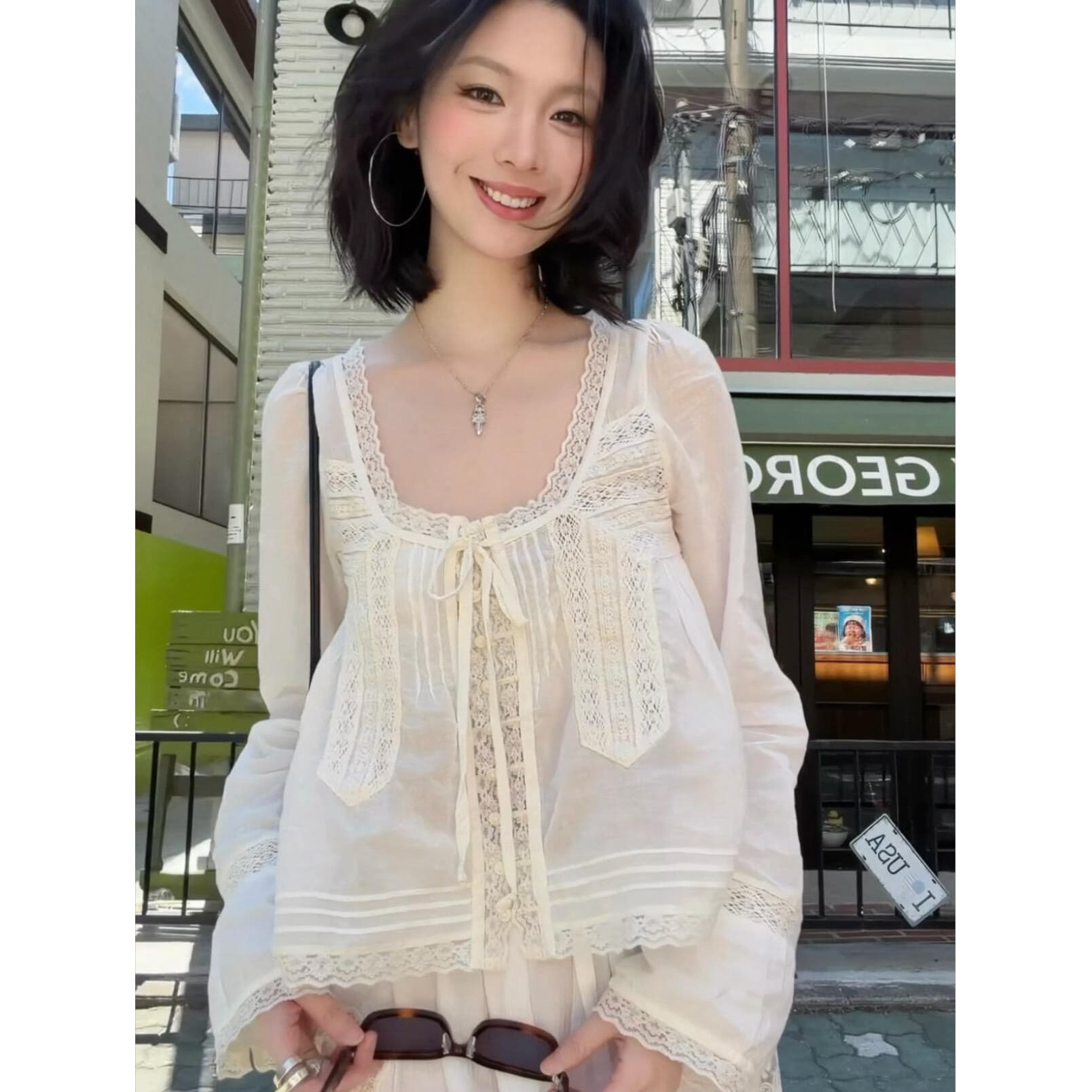 정가 프랑스식 디자인 센스 레이스 루즈핏 슬림해 보이는 맨위 여성 여름 품격 넓은 다리 캐주얼 바지 세트 상세 이미지 2