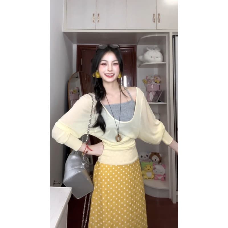 정가 프랑스식 소녀 바람 황색 도트 무늬 반신 스커트 여성 여름 달콤함 연령 감소 하이웨이스트 한 마디 미니 스커트 이미지 2