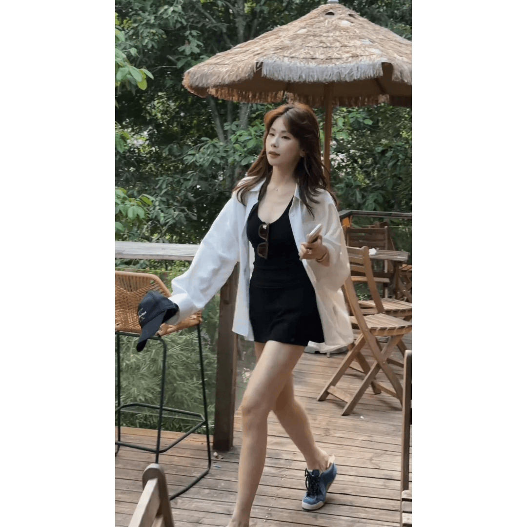 정가 한 스타일 고급 센스 패션 착용 가져 가라. 익스트림 제인 바람 검정색 조끼 슬립 코디 치마바지 투피스 세트 이미지 3