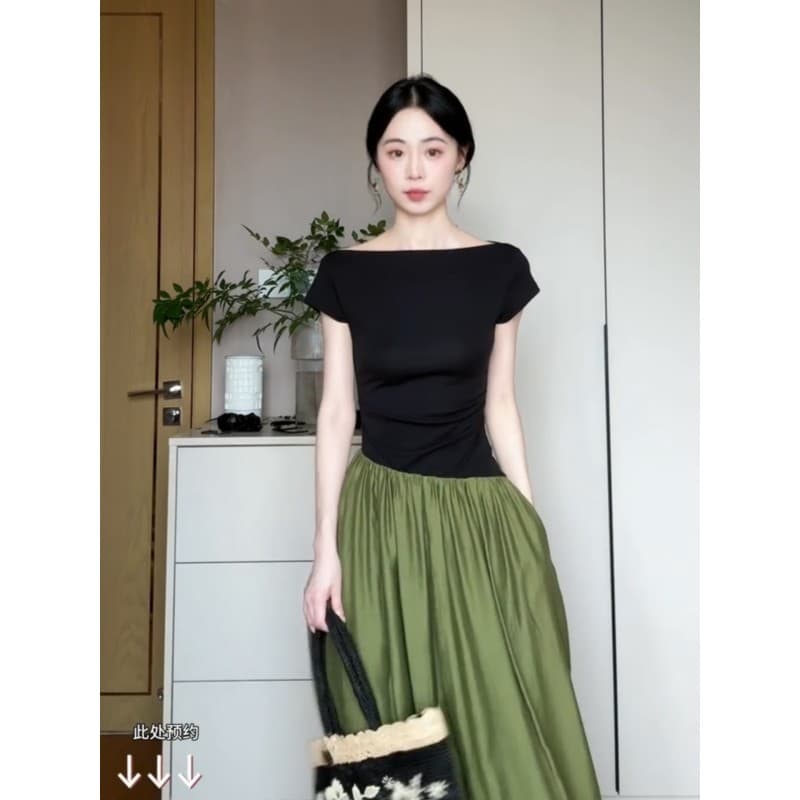 정가 디자인 센스 배색 패치워크 여성 드레스 여름 새로운 허리 수축 슬림해 보이는 부드러운 바람 길다 치마 상세 이미지 5