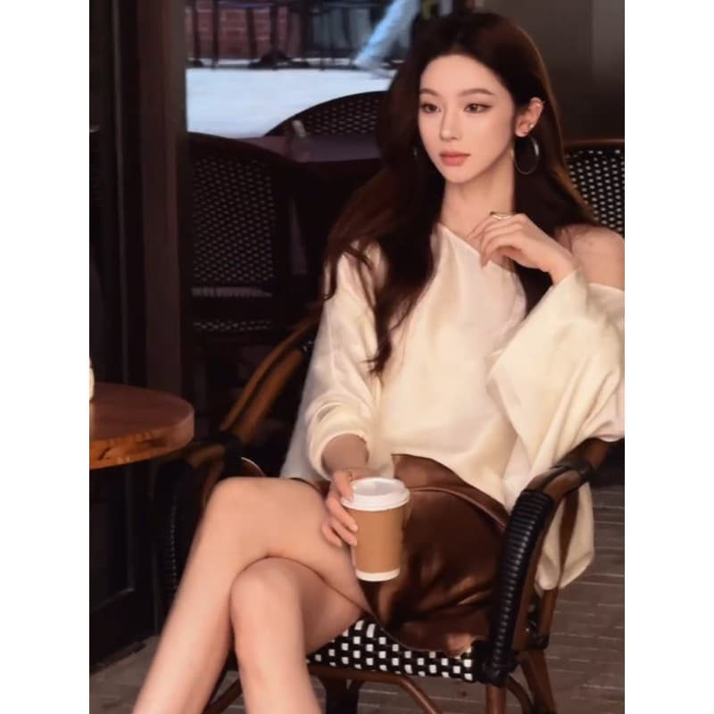 정가 프랑스식 로얄 자매 바람 비틀림 허리 수축 셔츠 맨위 여성 여름 하이웨이스트 한 마디 반신 치마 세트 상세 이미지 4