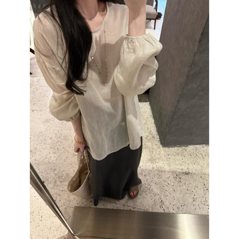 정가 한 부서 느슨함 느긋한 바람 벌룬 소매 루즈핏 여성 셔츠 여름 새로운 부드러운 품격 반신 치마 세트 상세 이미지 2