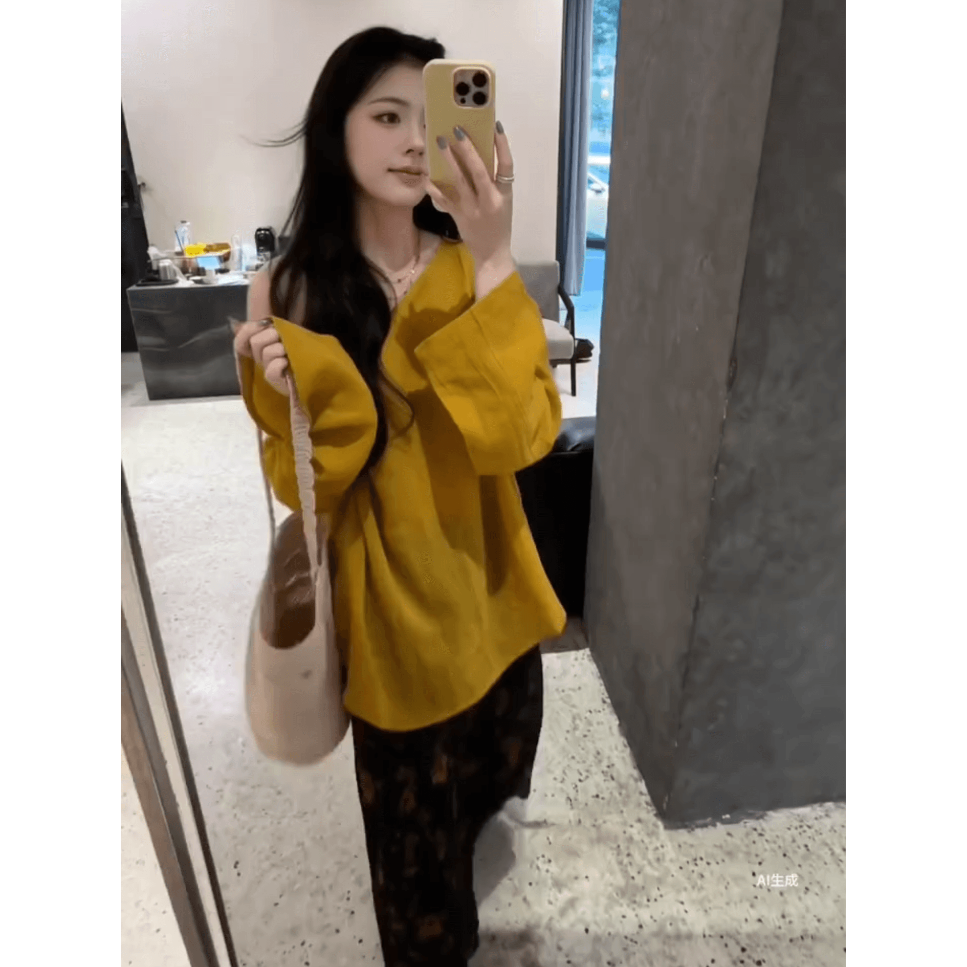 정가 프랑스식 느긋한 바람 루즈핏 오프숄더 긴팔 맨위 여성 하이웨이스트 한 마디 꽃무늬 반신 치마 세트 상세 이미지 3