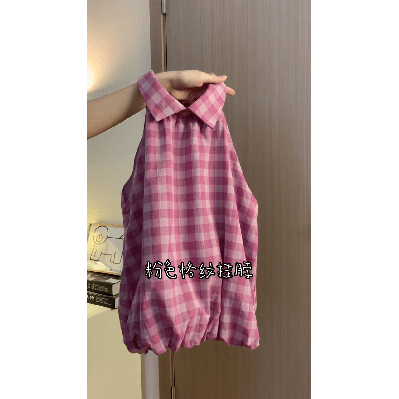정가 프랑스식 부드러운 바람 체크무늬 행침 목 민소매 맨위 하이웨이스트 슬림해 보이는 불규칙 반신 치마 세트 이미지 4