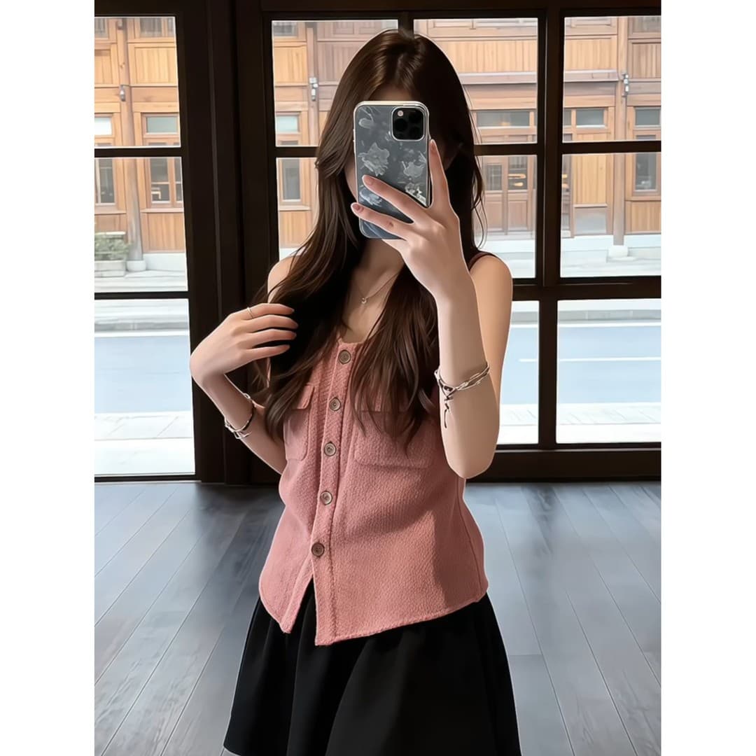 정가 한 부서 연령 감소 민소매 베스트 조끼 맨위 여성 여름 검정색 레이스 레이스 치마바지 세트 이미지 2