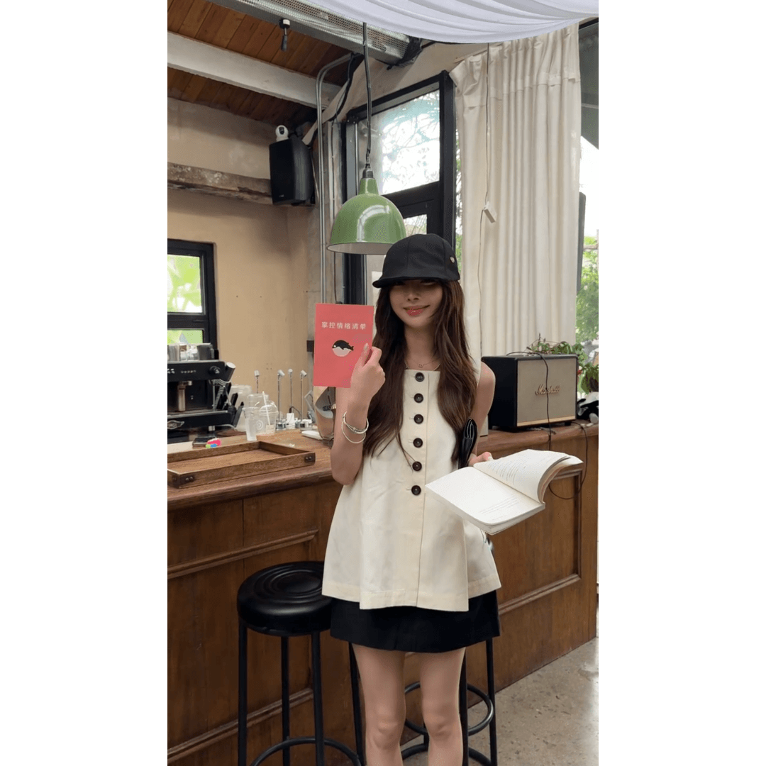 정가 한 부서 부드러운 바람 민소매 조끼 맨위 여성 여름 새로운 검정색 반신 치마바지 세트 이미지 5