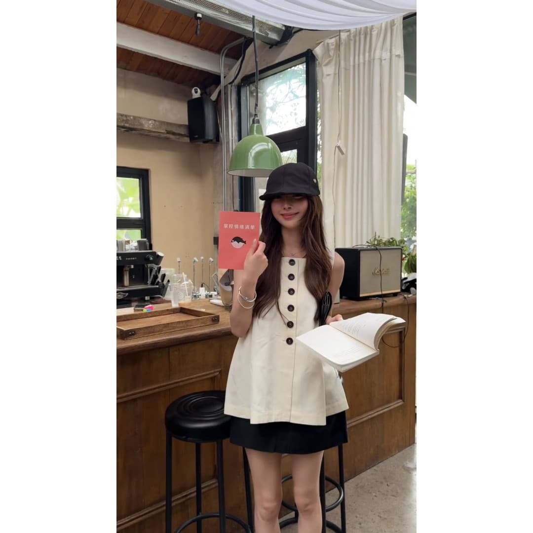 정가 한 부서 부드러운 바람 민소매 조끼 맨위 여성 여름 새로운 검정색 반신 치마바지 세트 상세 이미지 5
