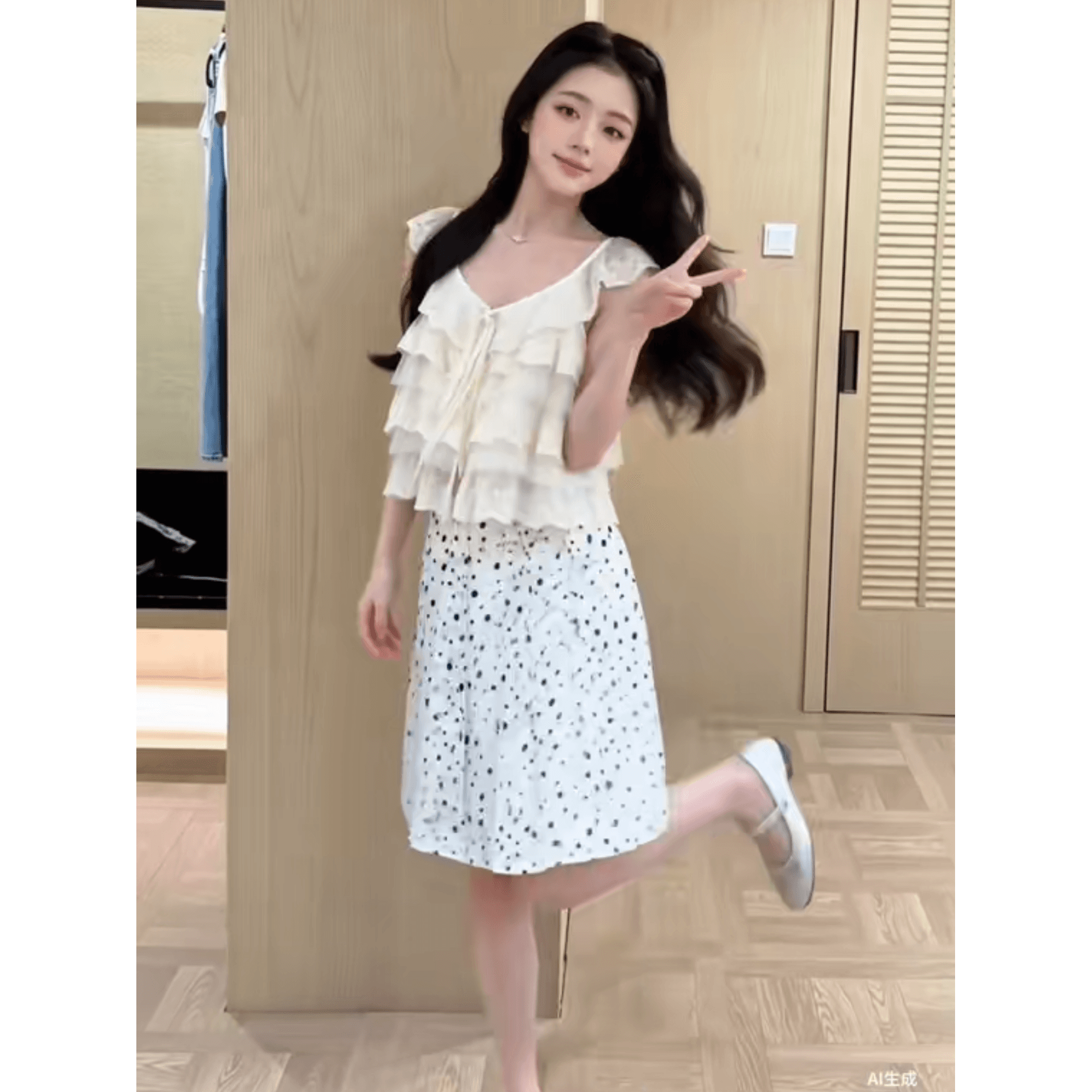 정가 달콤한 스타일 도트 무늬 주름 반신 스커트 여성 2026 여름 새로운 디자인 센스 하이웨이스트 표지 넓적 다리 한 마디 미니 스커트 이미지 2