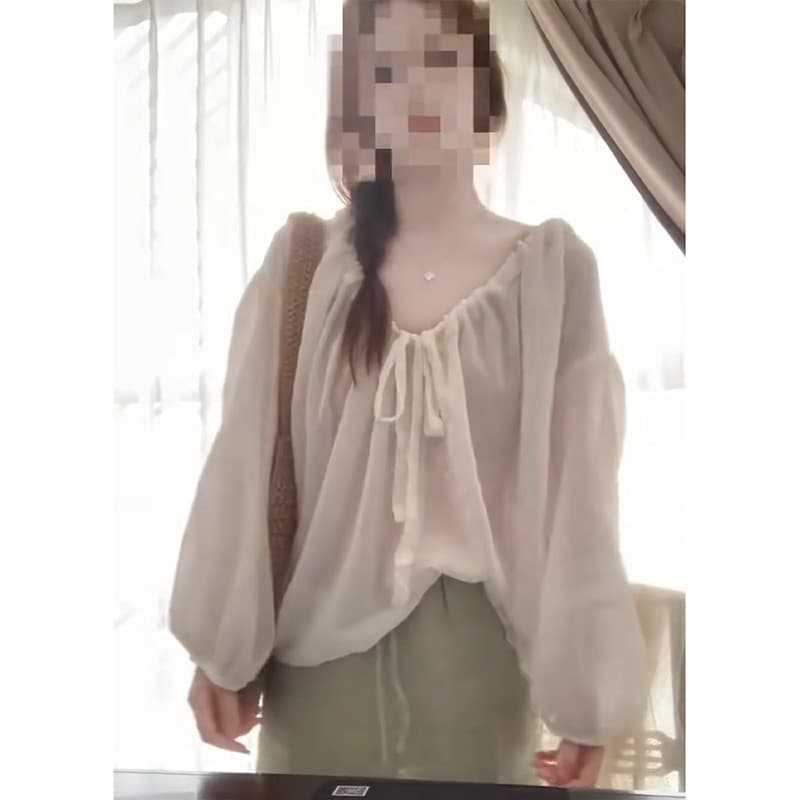 정가 프랑스식 부드러운 바람 레이스업 긴팔 셔츠 맨위 여성 품격 하이웨이스트 슬림해 보이는 반신 치마 세트 상세 이미지 3