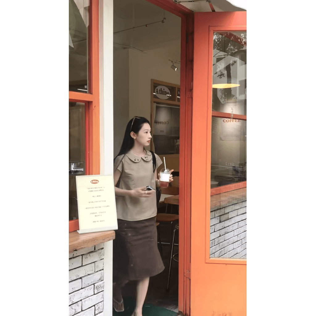 정가 프랑스식 오래된 돈 바람 베이비 칼라 반팔 셔츠 레트로 디자인 센스 인어 꼬리 반신 스커트 여성복 이미지 3