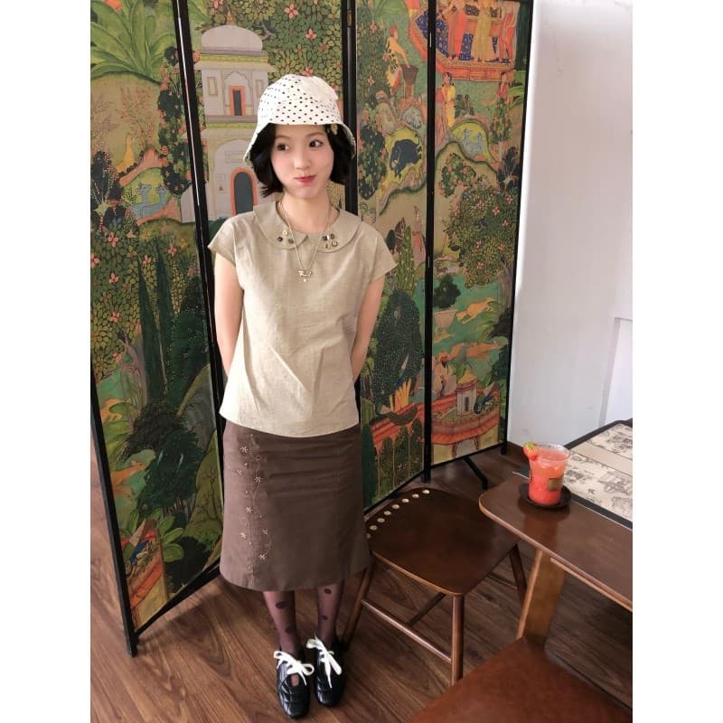 정가 프랑스식 오래된 돈 바람 베이비 칼라 반팔 셔츠 레트로 디자인 센스 인어 꼬리 반신 스커트 여성복