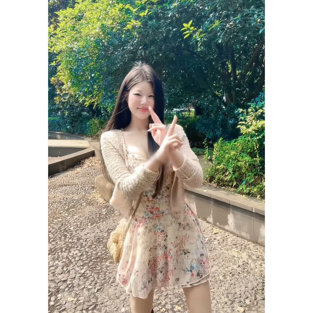 정가 프랑스식 아름다운 휴가 바람 꽃무늬 V넥 슬립 여성 드레스 여름 슬림해 보이는 오픈 가디건 세트 이미지 3