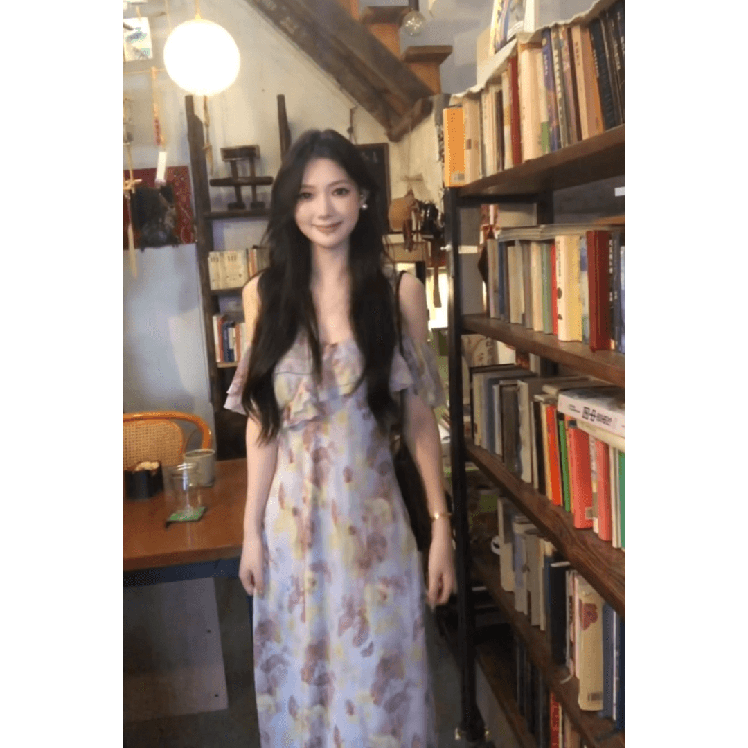 정가 한 부서 휴가 바람 프린트 슬립 여성 드레스 여름 디자인 센스 허리 수축 슬림해 보이는 길다 치마 이미지 3
