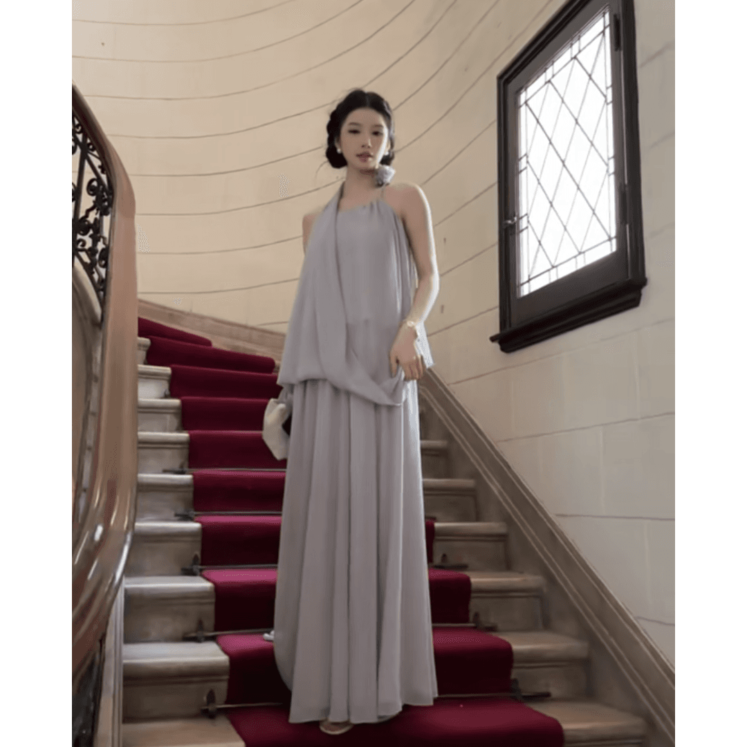 정가 프랑스식 휴가 바람 핀치 Pleat 행침 목 맨위 여성 여름 디자인 센스 하이웨이스트 반신 치마 세트 상세 이미지 2