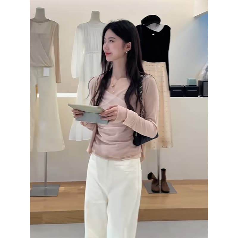정가 이른 가을 새로운 한 부서 부드러운 바람 슬립 오픈 가디건 코디 루즈핏 슬림해 보이는 바지 투피스 슈트 트렌디 상세 이미지 3