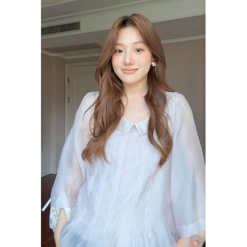 정가 프랑스식 소녀 바람 베이비 칼라 루즈핏 맨위 여성 이른 가을 디자인 센스 넓은 다리 청바지 세트 이미지 5