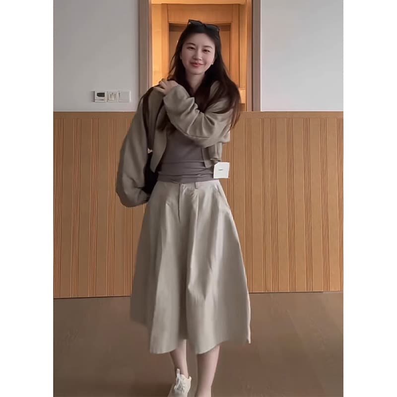 정가 프랑스식 부드러운 바람 긴팔 카디건 코트 인사이드 가져 가라. 슬립 맨위 하이웨이스트 반신 스커트 3종 세트 상세 이미지 5