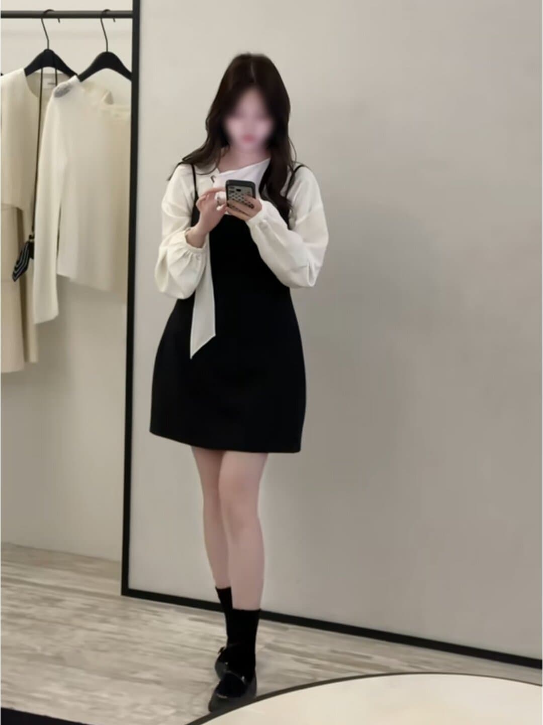 정가 재고 있음 부드러운 소녀 센스 검정색 슬립 여성 드레스 이른 가을 패션 리본 칼라 긴팔 셔츠 세트 상세 이미지 3