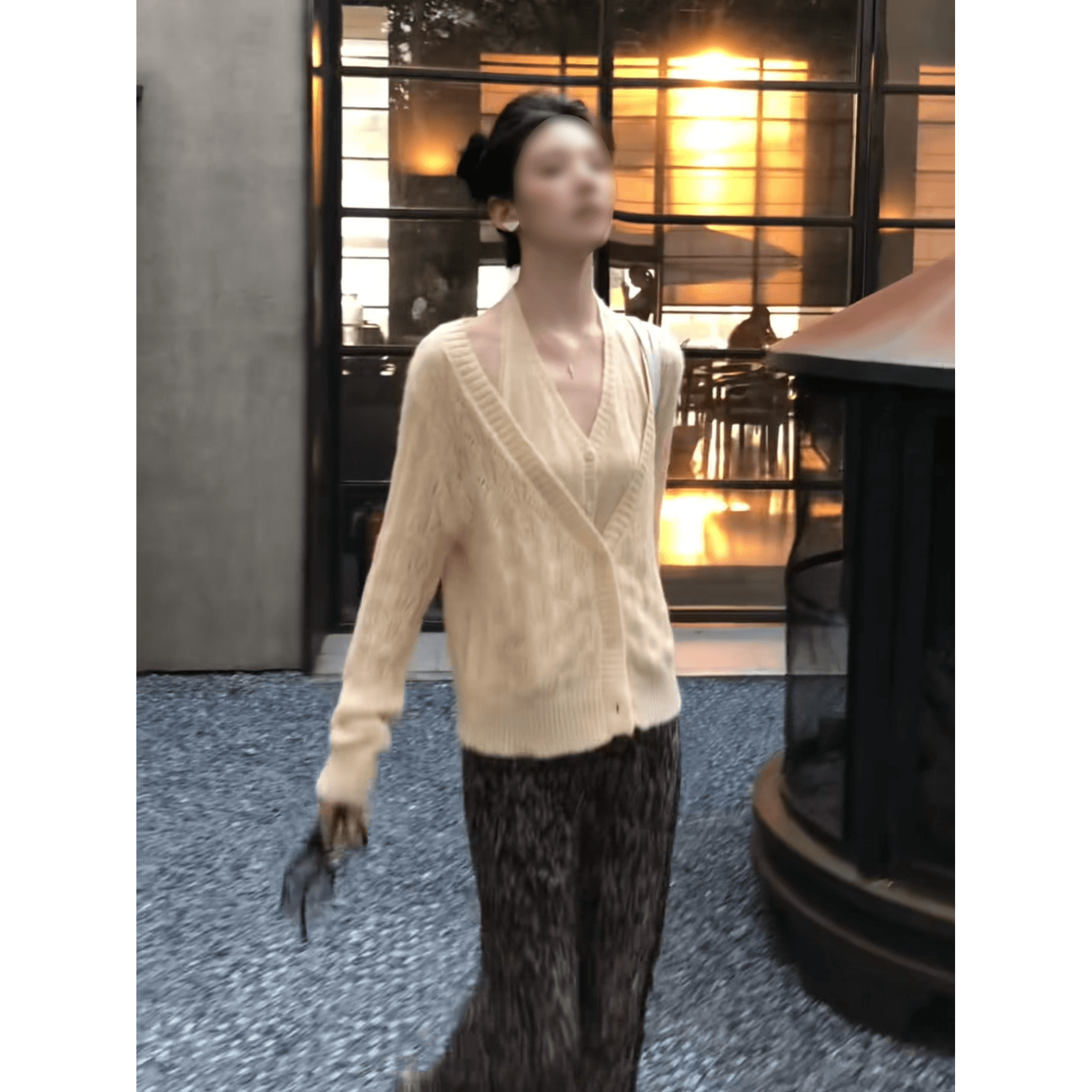 정가 프랑스식 디자인 센스 행침 목 조끼 니트 오픈 가디건 여성 하이웨이스트 슬림해 보이는 반신 스커트 빛 럭셔리 세트 상세 이미지 3