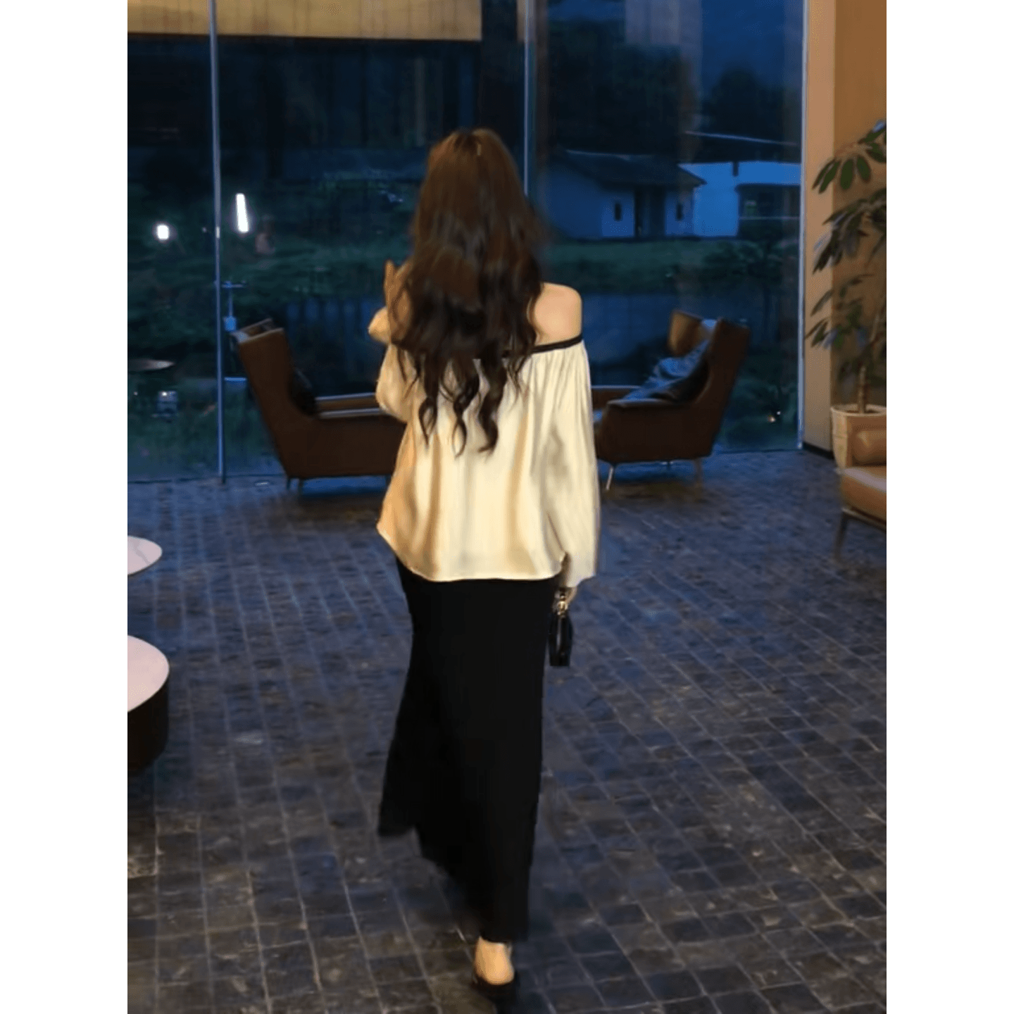 정가 명문 여성 바람 오프숄더 행침 목 나비 매듭 여성 셔츠 이른 가을 디자인 센스 하이웨이스트 반신 치마 세트 상세 이미지 5