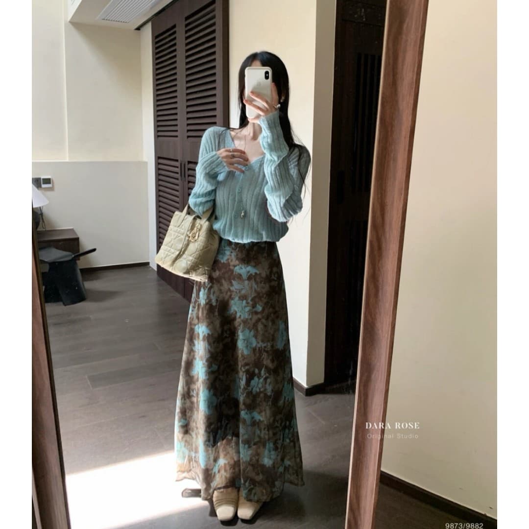 정가 프랑스식 순수한 욕망 바람 니트 오픈 가디건 여성 가을 분위기 센스 하이웨이스트 반신 스커트 부드러운 센스 세트 이미지 6