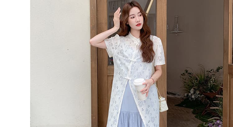 재고 있음 그림 가공 2026 새로운 국풍 자카드 단추 트임 블라우스 슬립 드레스 투피스 세트 상세 이미지 50