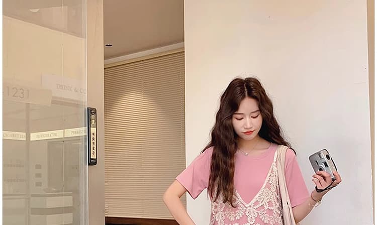 재고 있음 그림 가공 스택 착용 레이스 슬립 드레스 2026 새로운 프랑스식 인기 디자인 센스 티셔츠 치마 투피스 세트 상세 이미지 21