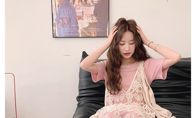 재고 있음 그림 가공 스택 착용 레이스 슬립 드레스 2026 새로운 프랑스식 인기 디자인 센스 티셔츠 치마 투피스 세트 상세 이미지 54