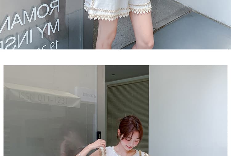 재고 있음 그림 가공 2026 여름 한 부서 레이스 패치워크 민소매 조끼 반바지 고급 센스 캐주얼 세트 상세 이미지 36