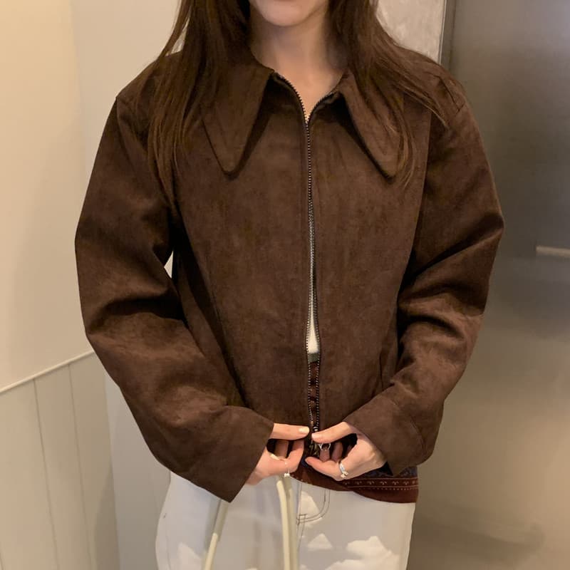 실사 작은 대중 레트로 포인터 포인터 칼라 디자인 사슴 캐시미어 긴팔 재킷 쇼트 스타일 오토바이 서비스 재킷 맨위 이미지 5