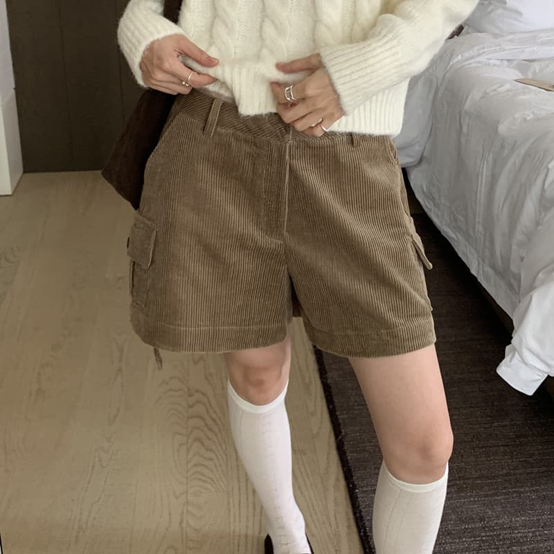 실사 작은 대중 레트로 코듀로이 볼륨 측면 대 길다 다리 다용도 캐주얼 반바지 와이드 레그 팬츠 어린이 2 색 이미지 5