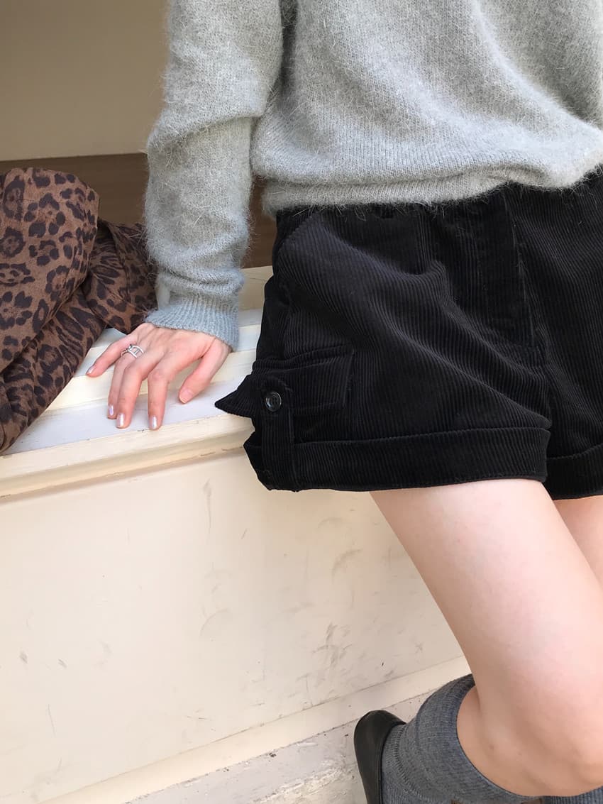 실사 레트로 작은 대중 코듀로이 루즈핏 슬림해 보이는 캐주얼 반바지 볼륨 측면 대 길다 다리 와이드 레그 팬츠 어린이 상세 이미지 5