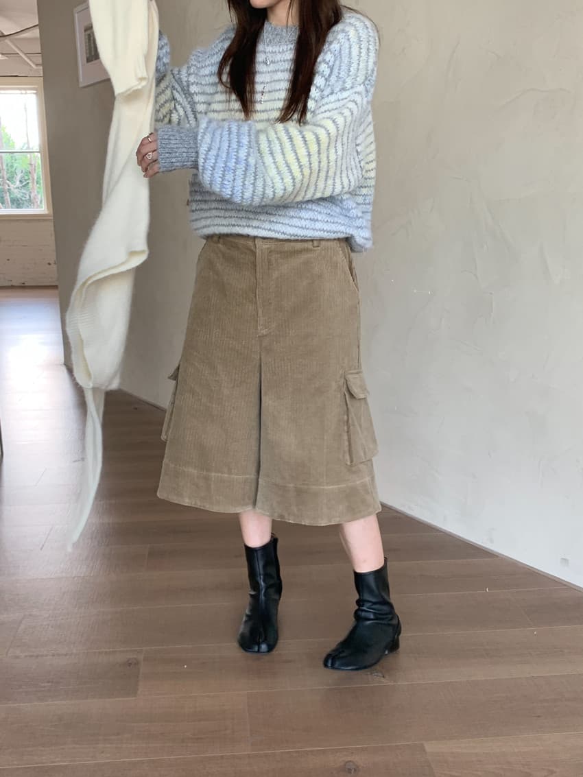 실사 레트로 그는 벤 바람 코듀로이 허리밴드 루즈핏 슬림해 보이는 7부 바지 캐주얼 다용도 넓은 다리 바지 상세 이미지 33