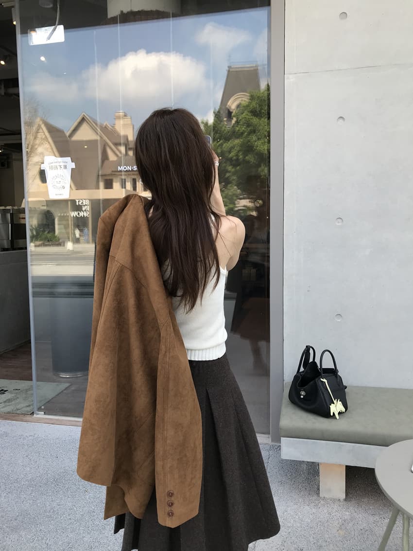 실사 아름다움 라드. 색상 시스템 폴로 칼라 싱글 줄 버튼 루즈핏 기타 주머니 정장 사슴 캐시미어 긴팔 재킷 상세 이미지 26