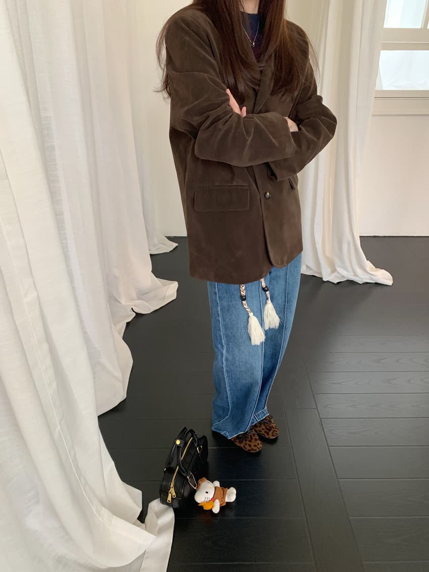 실사 아름다움 라드. 색상 시스템 레트로 폴로 칼라 싱글 줄 버튼 긴팔 정장 루즈핏 재킷 캐주얼 정장 2 색 상세 이미지 9