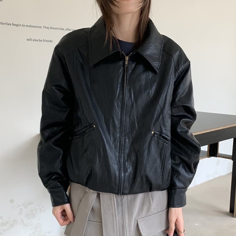 실사 작은 대중 레트로 폴로 칼라 지퍼 pu 가죽 자켓 솜을 넣은 보온 재킷 가죽 재킷 오토바이 서비스 2 색 이미지 4