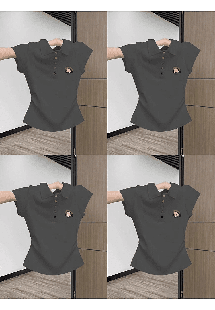 유럽 상품 POLO 칼라 반팔 티셔츠 여성 여름 새로운 색상 단추 주름 허리 수축 주름 몸매 가꾸기 품격 맨위 상세 이미지 6