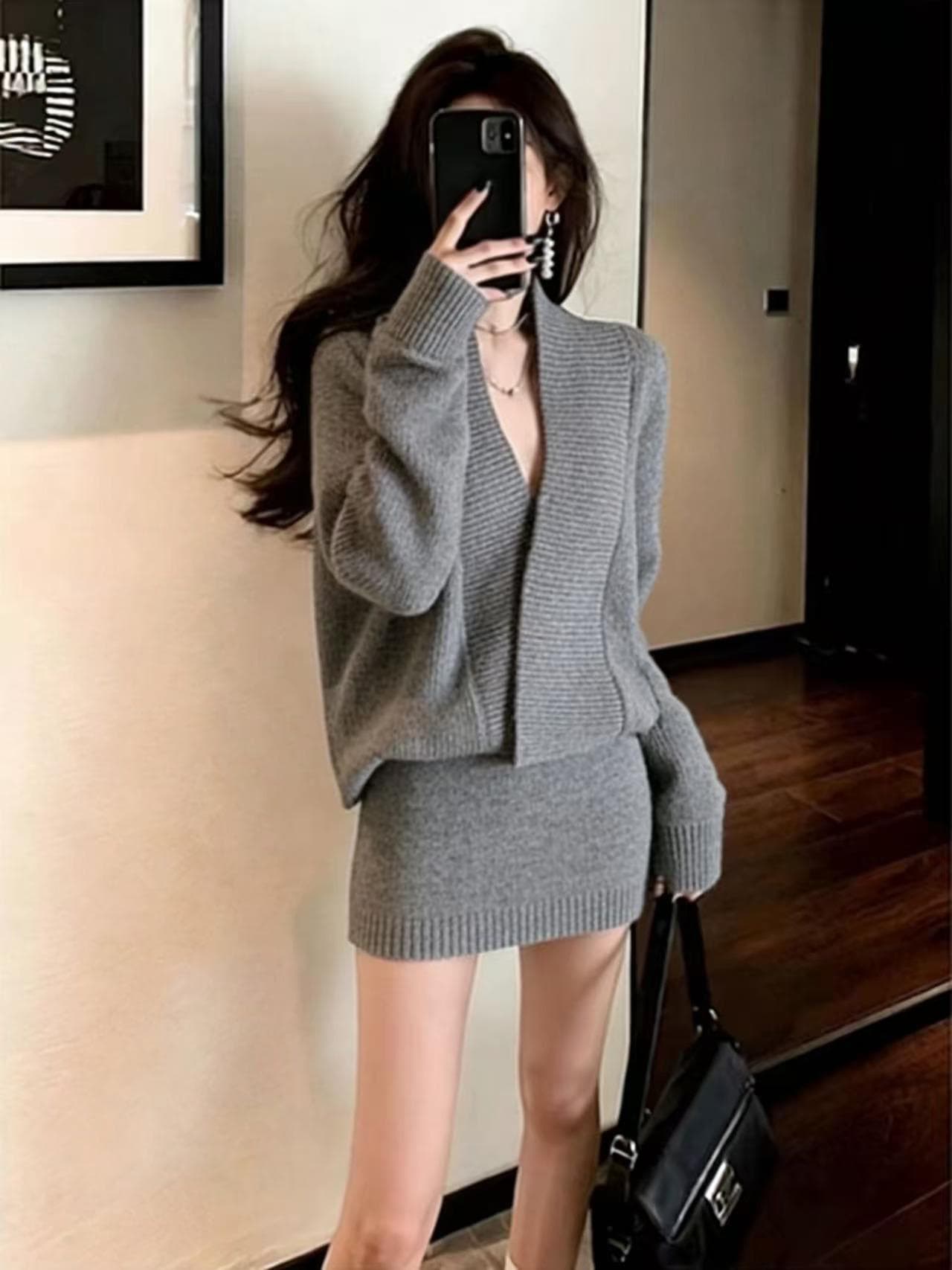 가스 전계 강도 대 명문 여성 품격 여신 팬 고급 센스 프랑스식 빛 요리 한 관대 한 점잖은 커피 색상 드레스 겨울 이미지 4