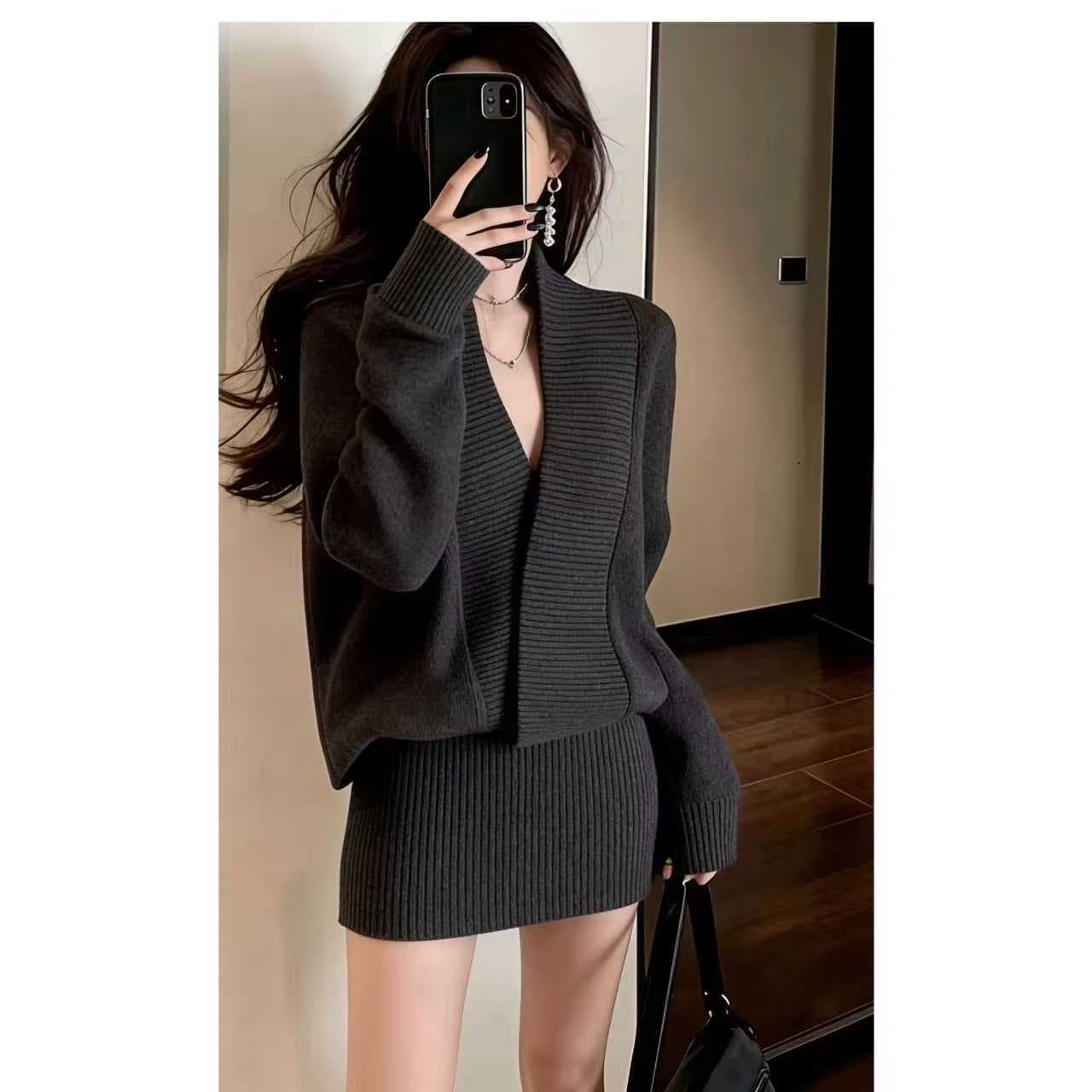 가스 전계 강도 대 명문 여성 품격 여신 팬 고급 센스 프랑스식 빛 요리 한 관대 한 점잖은 커피 색상 드레스 겨울 이미지 5