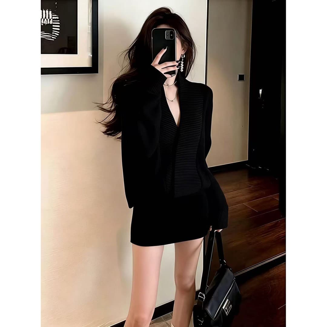 가스 전계 강도 대 명문 여성 품격 여신 팬 고급 센스 프랑스식 빛 요리 한 관대 한 점잖은 커피 색상 드레스 겨울 상세 이미지 2